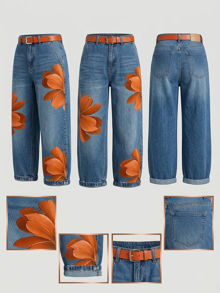 Maria - Conjunto Floral: Blusa larga y Jeans a juego d