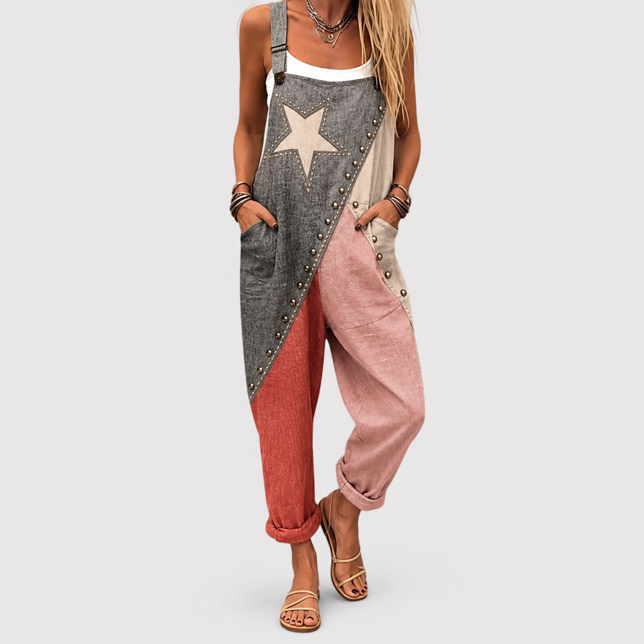 Carla - Mono vintage con estampado de estrellas y patchwork