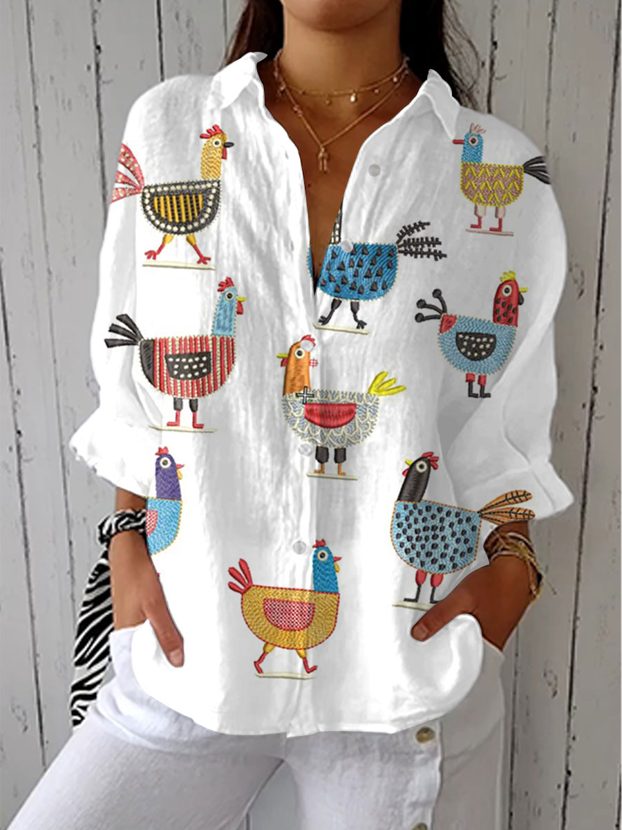ELENA - BLUSA CON ESTAMPADO DE POLLITOS JUGUETONES