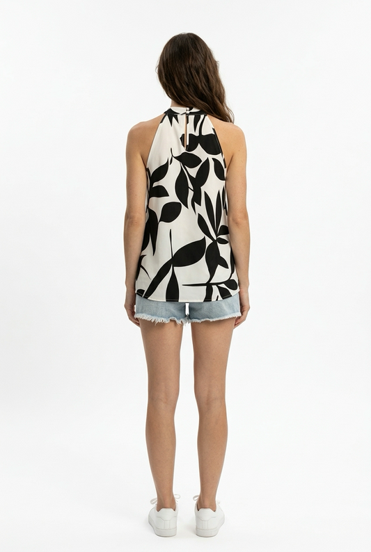 Blusa De Cuello Halter Estampada Sin Mangas