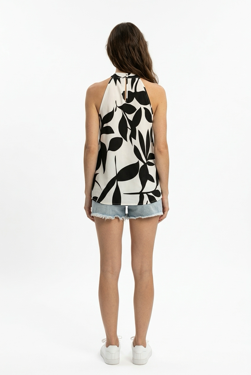 Blusa De Cuello Halter Estampada Sin Mangas