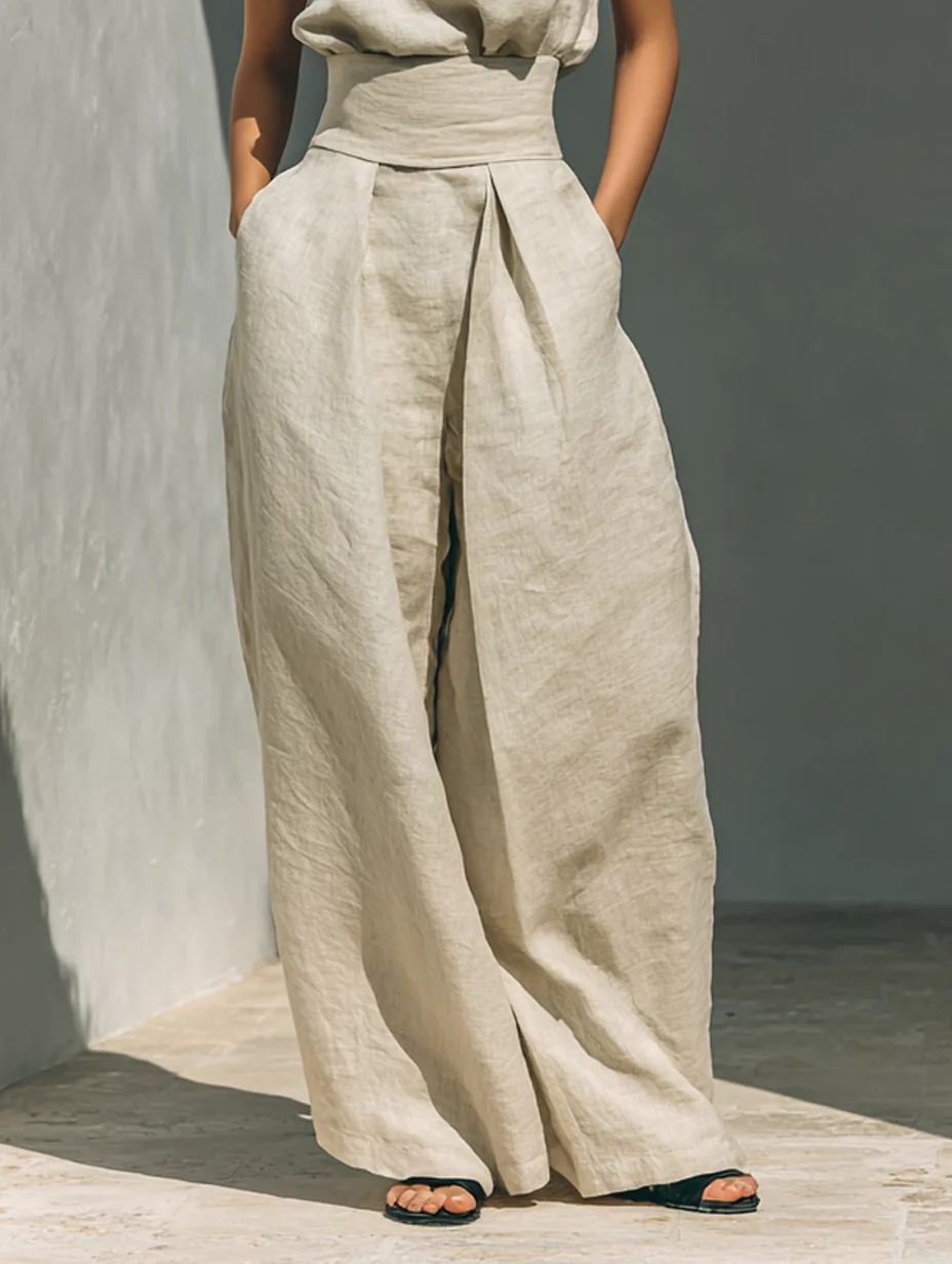 María - Conjunto de camiseta sin mangas y pantalones anchos de estilo minimalista, para mujer