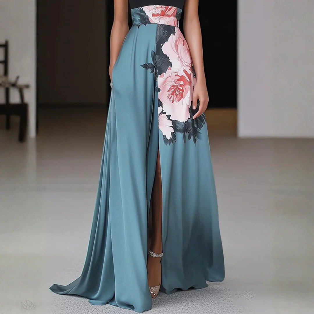 Vestido Maxi Sin Mangas de Cuello Redondo Floral para Mujeres