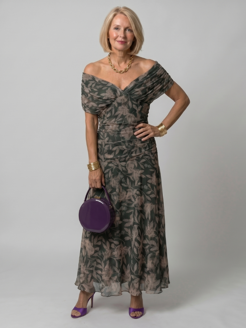 Karen - Falda Midi Escote en los Hombros  | Abito Midi Off Shoulder.