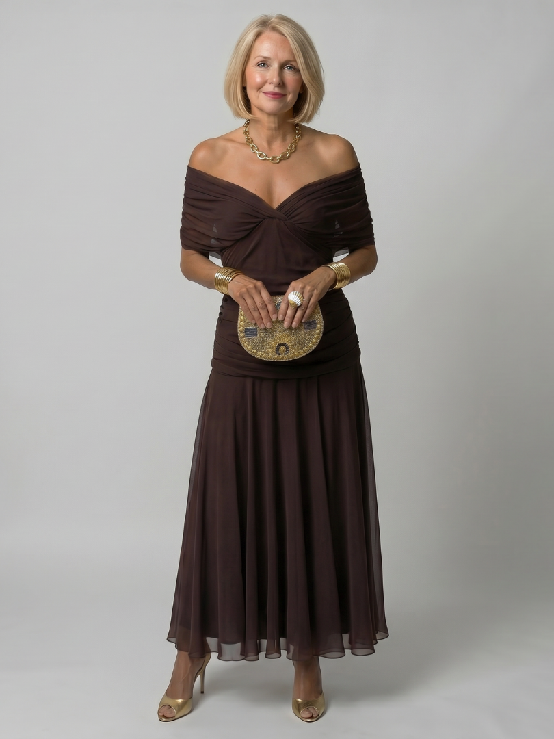 Karen - Falda Midi Escote en los Hombros  | Abito Midi Off Shoulder.