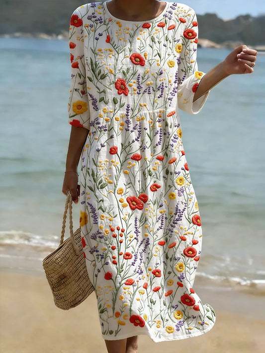 Cristina - Máxima Elegancia Floral: Vestido Maxi con Cuello Redondo 