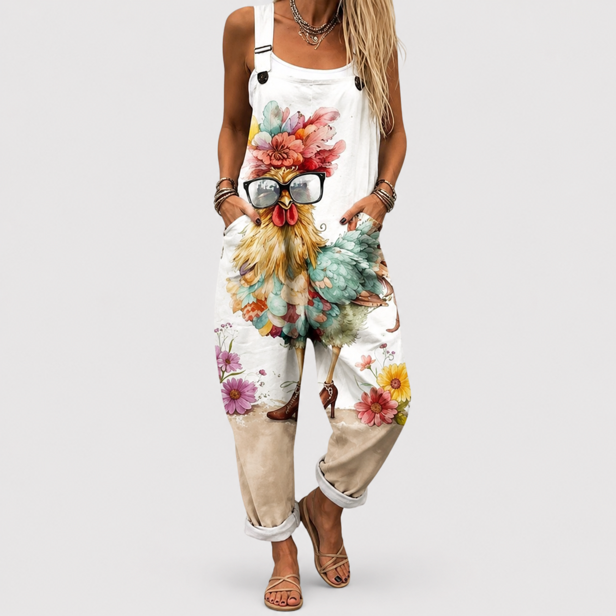 Lucia - Mono con estampado floral estampado de una gallina