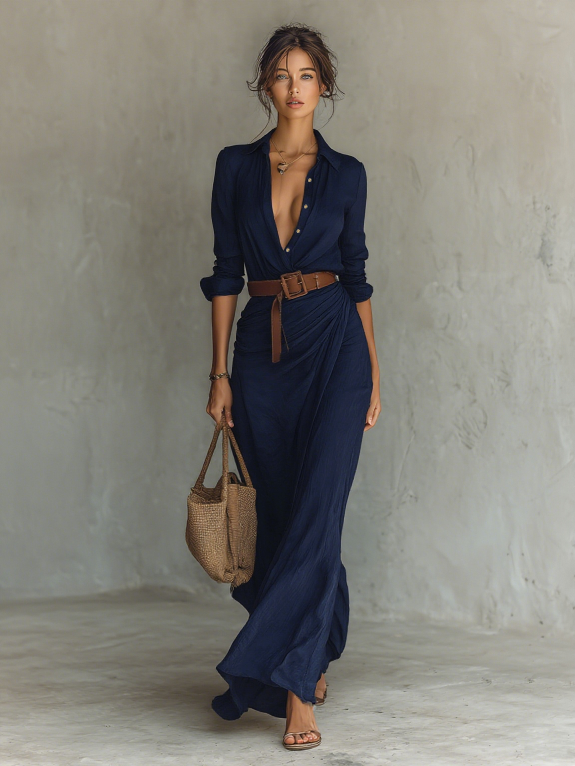 Carol - Vestido Largo Maxi con Cuello Revers y Mangas Largas para Mujeres: Elegancia Infinita