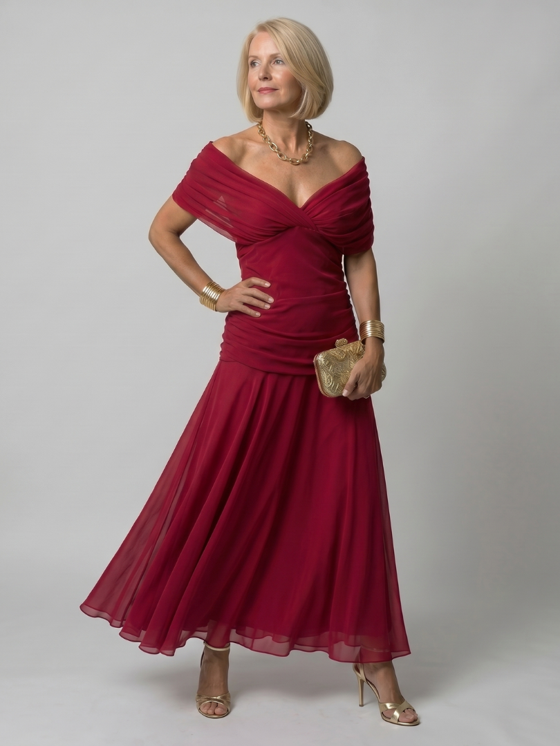 Karen - Falda Midi Escote en los Hombros  | Abito Midi Off Shoulder.