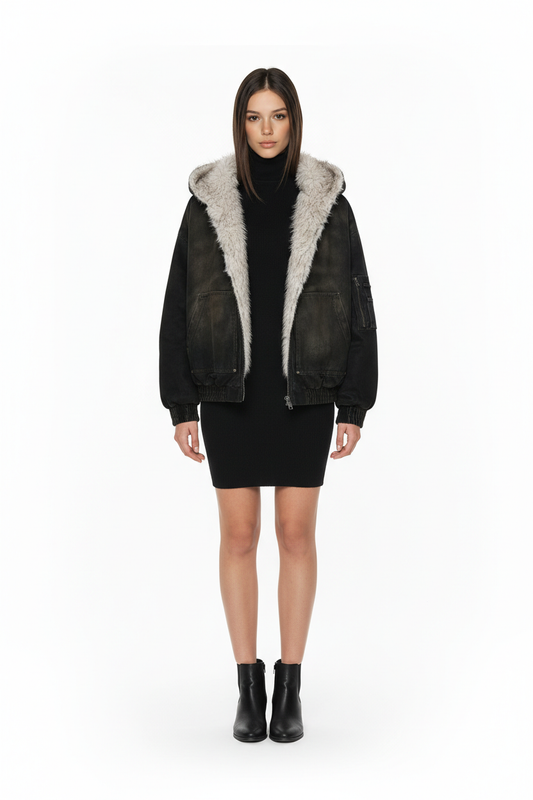 Chaqueta vintage con capucha desgastada