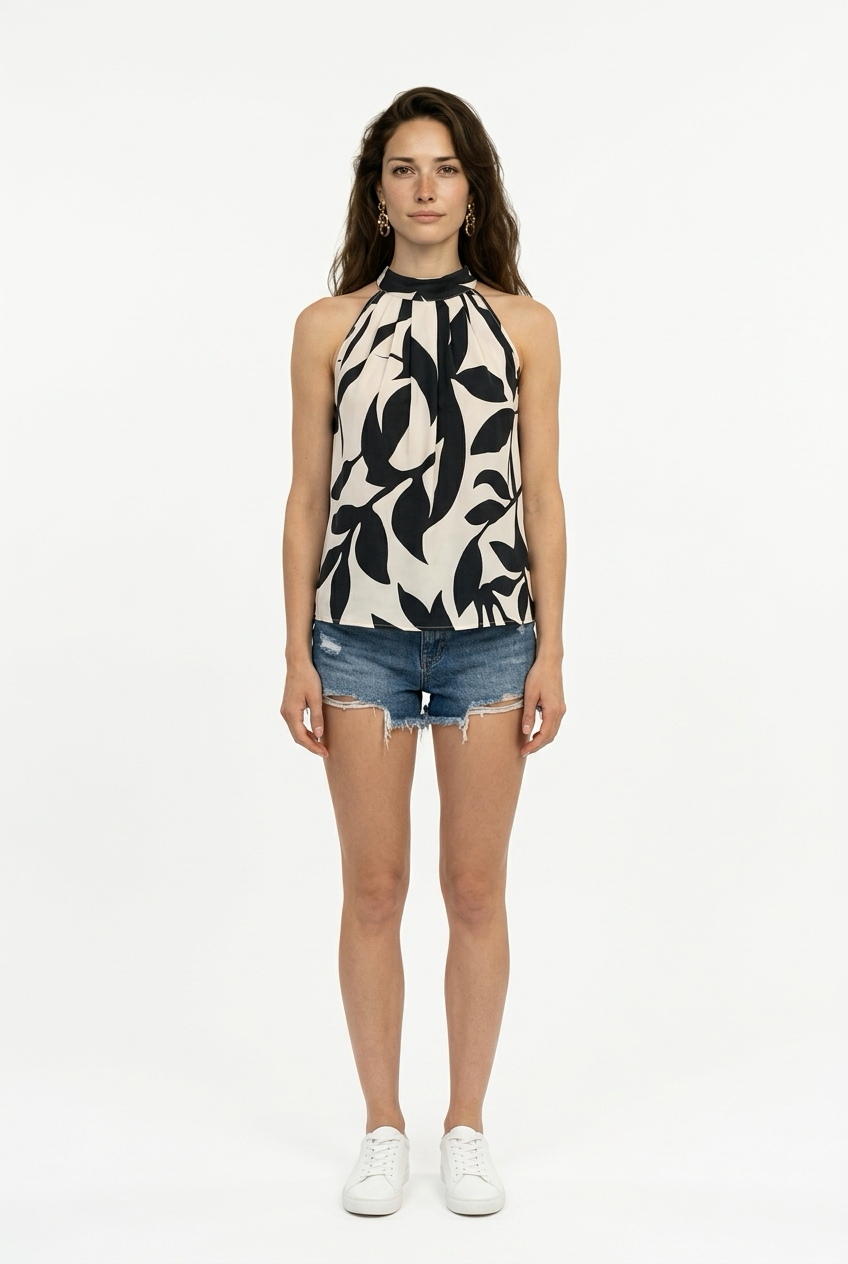 Blusa De Cuello Halter Estampada Sin Mangas