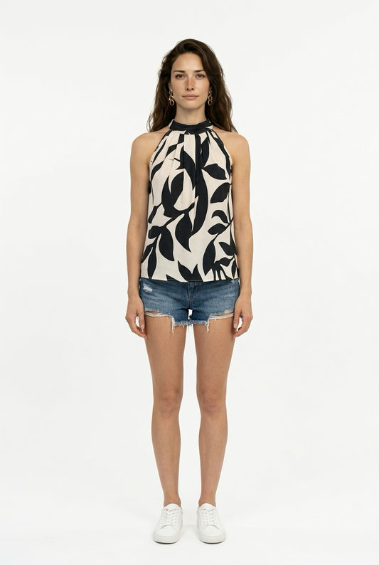 Blusa De Cuello Halter Estampada Sin Mangas