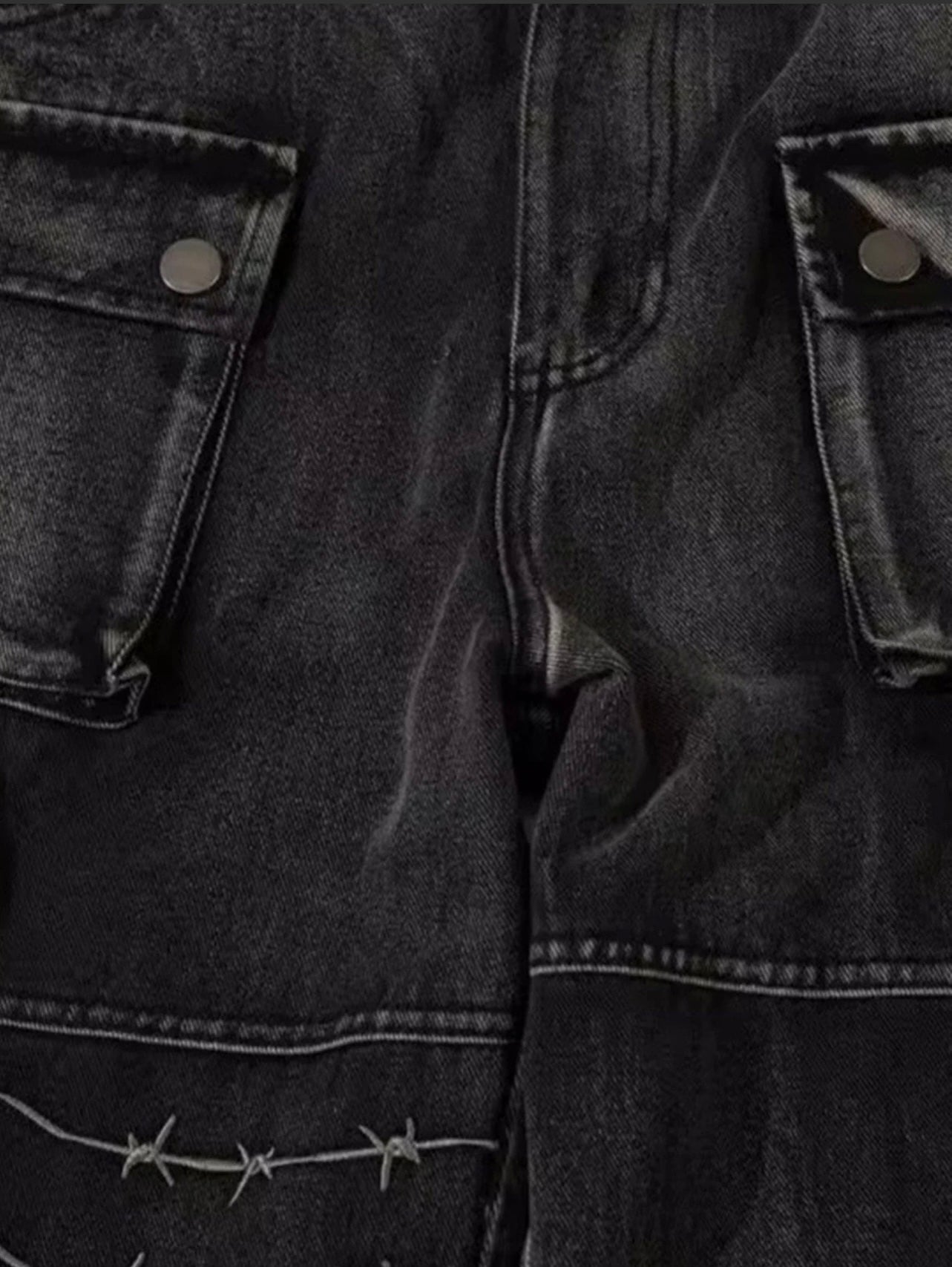 Pantalón Cargo Denim Negro Wide Fit