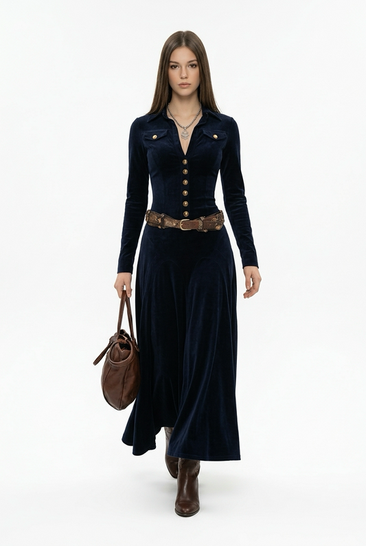 Vestido largo de ante con botones