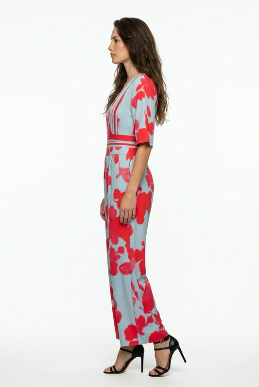 Vestido estampado largo de mujer con escote en V cruzado