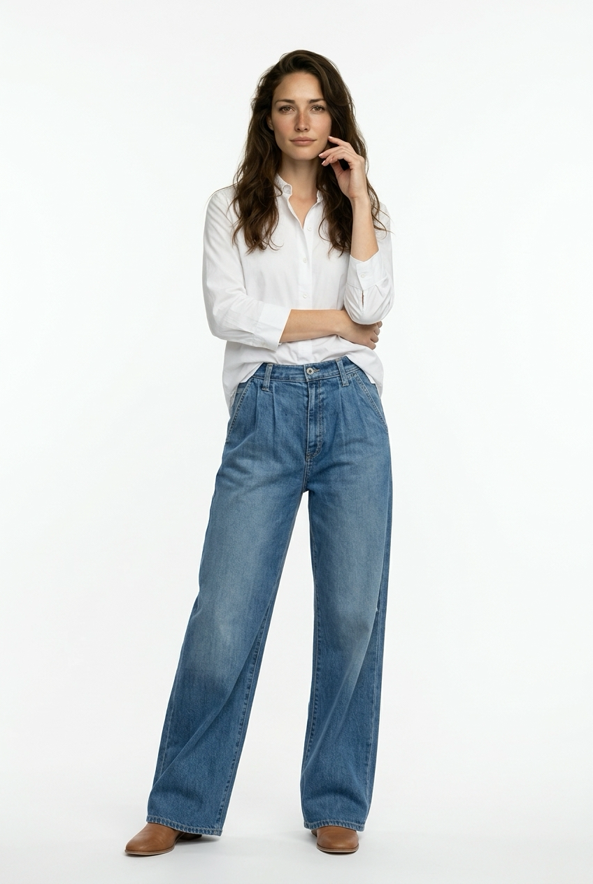 Pantalones vaqueros anchos de mujer | tiro alto | pierna amplia | estilo liso