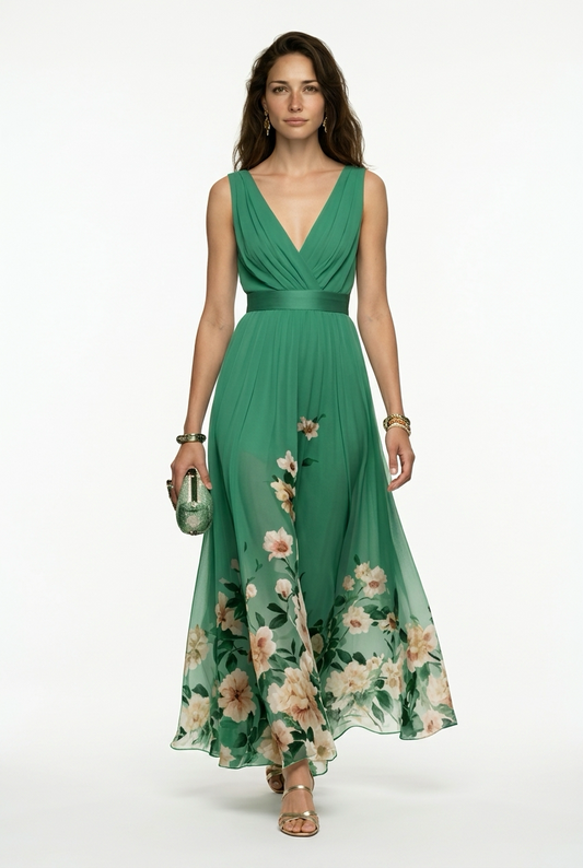 Vestido Largo Invitada de Boda | Con Estampado Floral y Decote en V