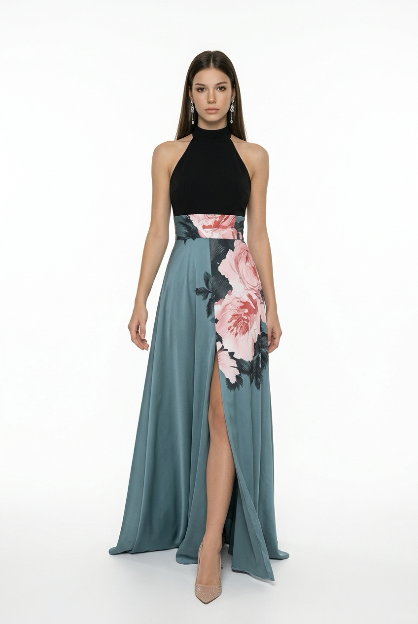 Vestido Maxi Sin Mangas de Cuello Redondo Floral para Mujeres