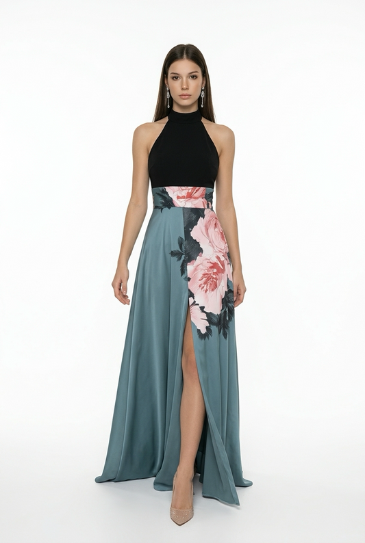 Vestido Maxi Sin Mangas de Cuello Redondo Floral para Mujeres