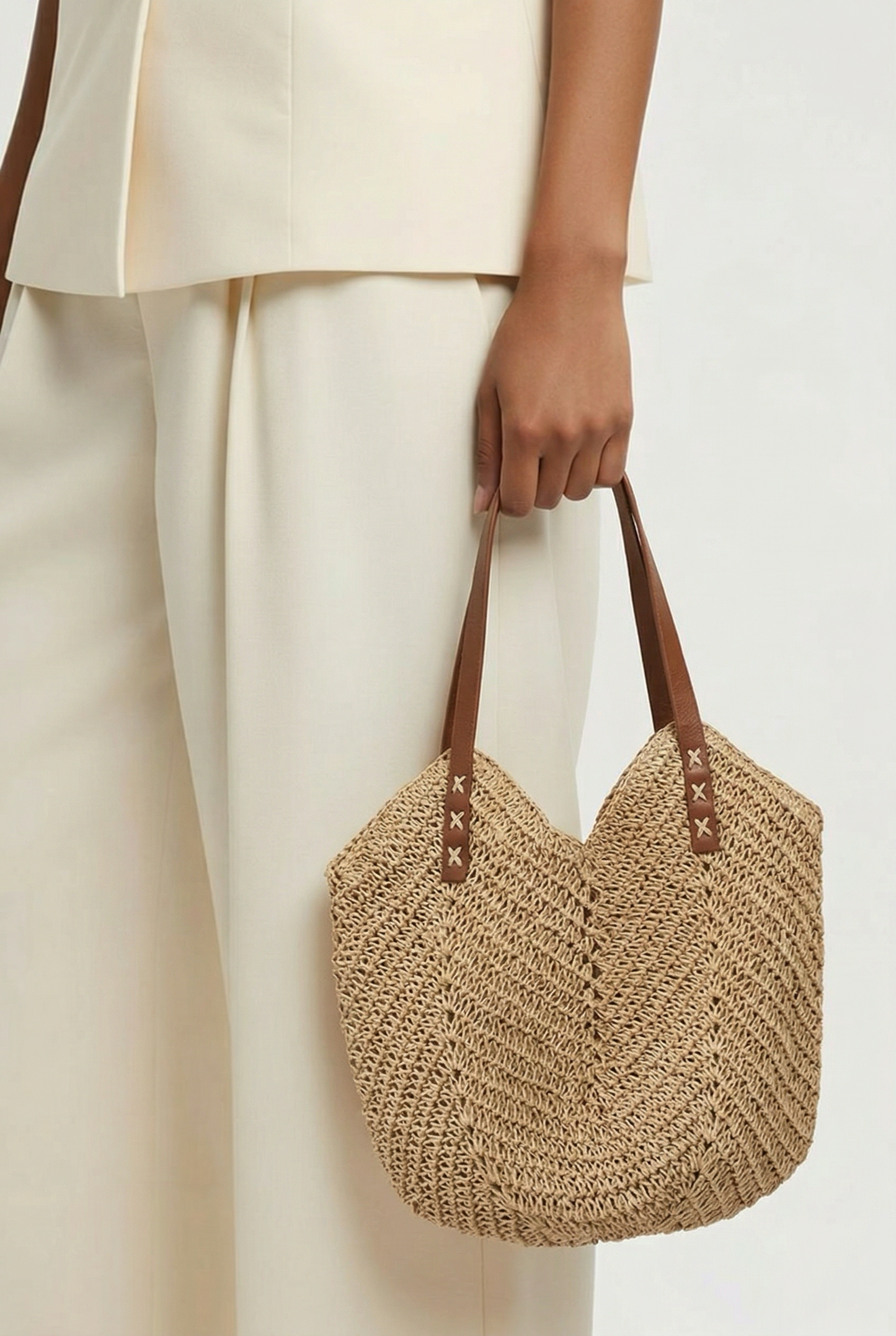 BOLSO GRANDE DE HOMBRO TIPO HOBO DE PAJA PARA MUJER
