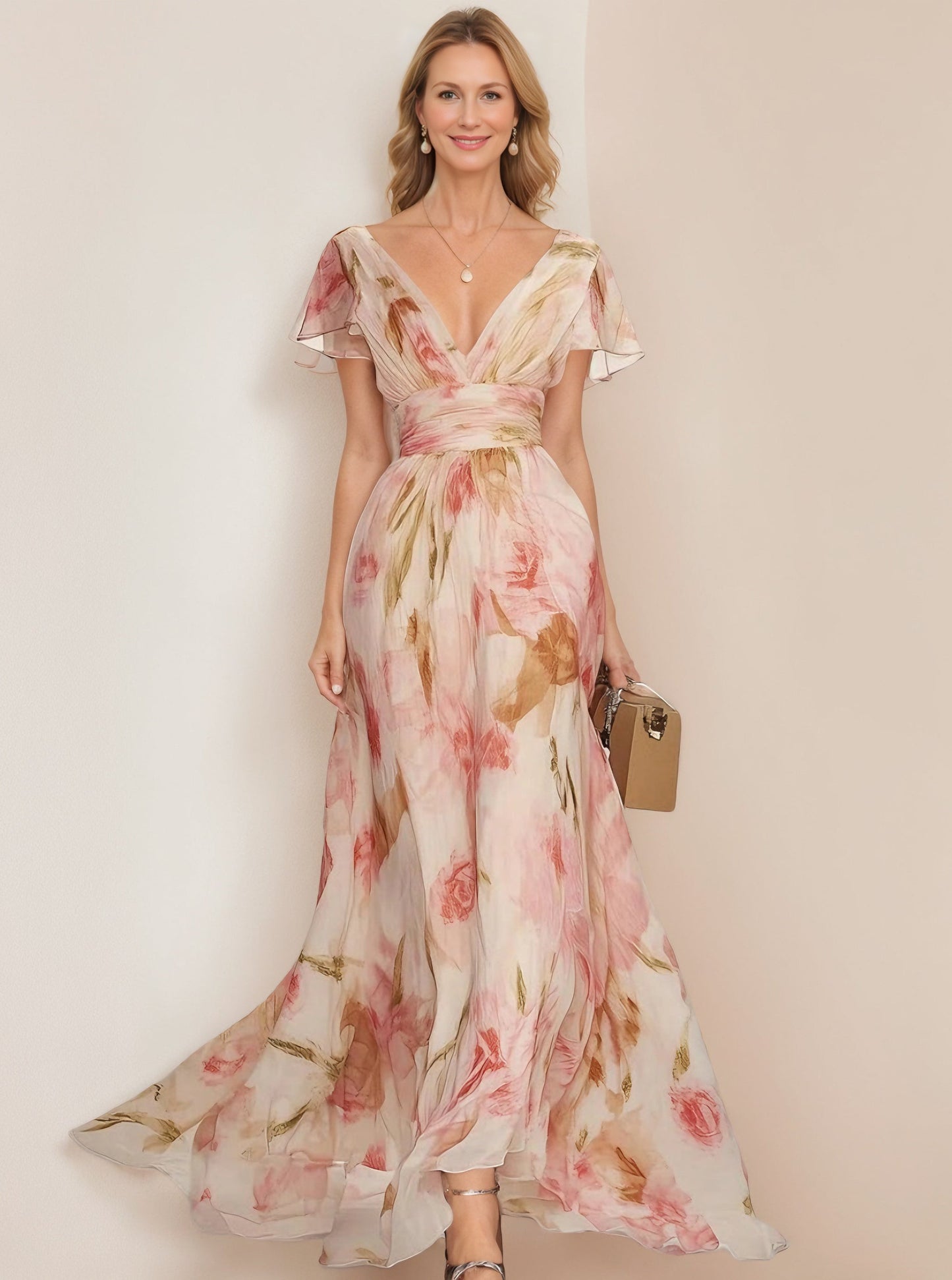 Andrea - Vestido Floral con Estampado de Volantes y Escote en V - Elegancia Primaveral