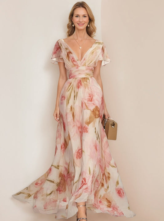Andrea - Vestido Floral con Estampado de Volantes y Escote en V - Elegancia Primaveral