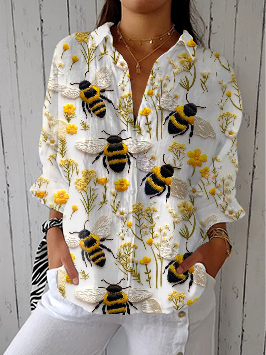 SUSANA - BLUSA FLORAL CON ABEJAS DE JARDIN