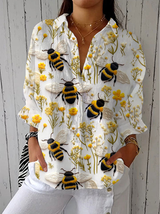 SUSANA - BLUSA FLORAL CON ABEJAS DE JARDIN