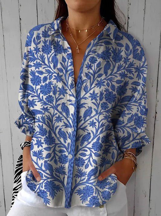 JESSICA - BLUSA AZUL CON ESTAMPADO FLORAL