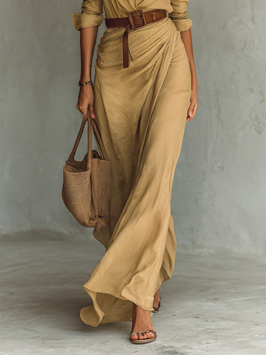 Carol - Vestido Largo Maxi con Cuello Revers y Mangas Largas para Mujeres: Elegancia Infinita
