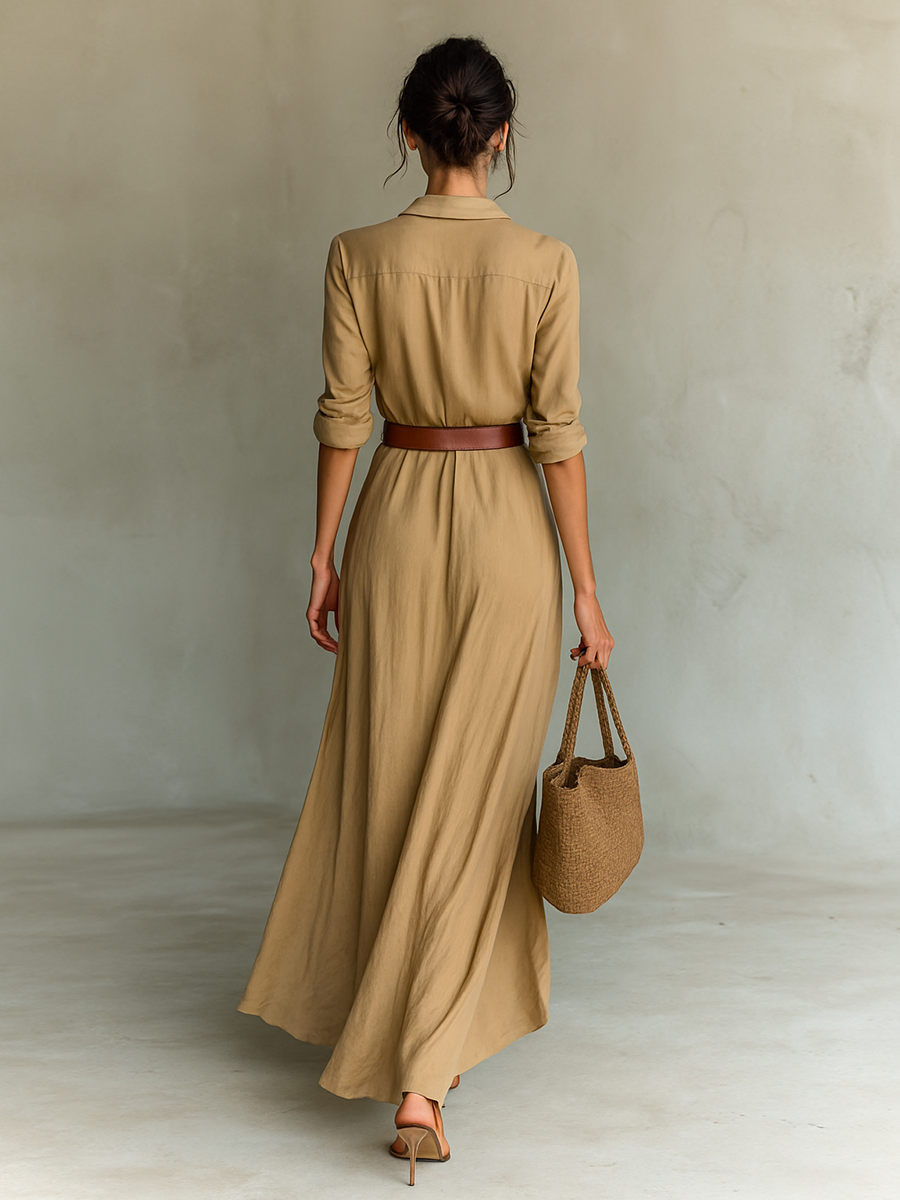Carol - Vestido Largo Maxi con Cuello Revers y Mangas Largas para Mujeres: Elegancia Infinita