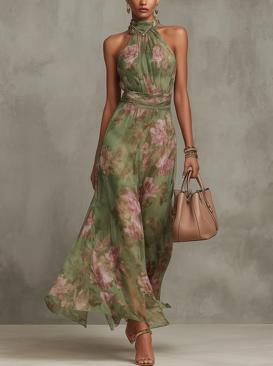Livia | Vestido largo con cuello halter y estampado floral