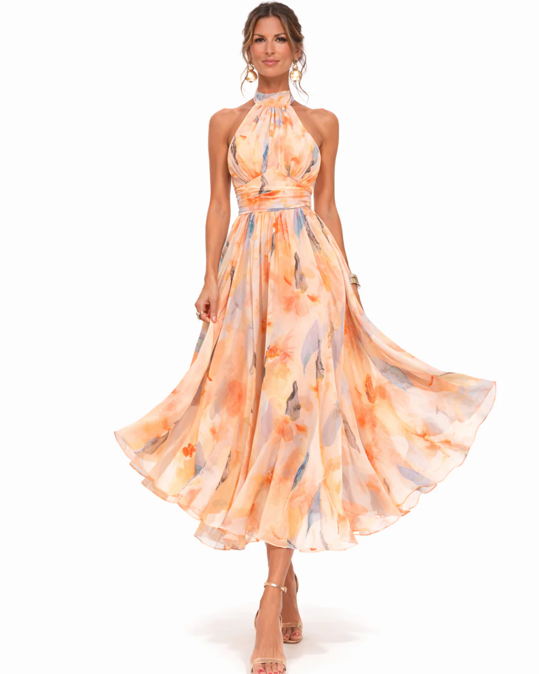 Aurora – Vestido con escote halter y estampado de acuarela