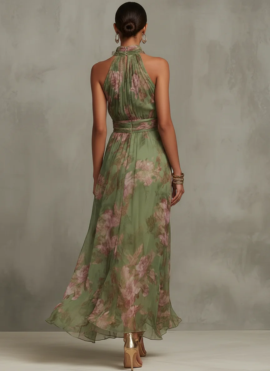 Livia | Vestido largo con cuello halter y estampado floral
