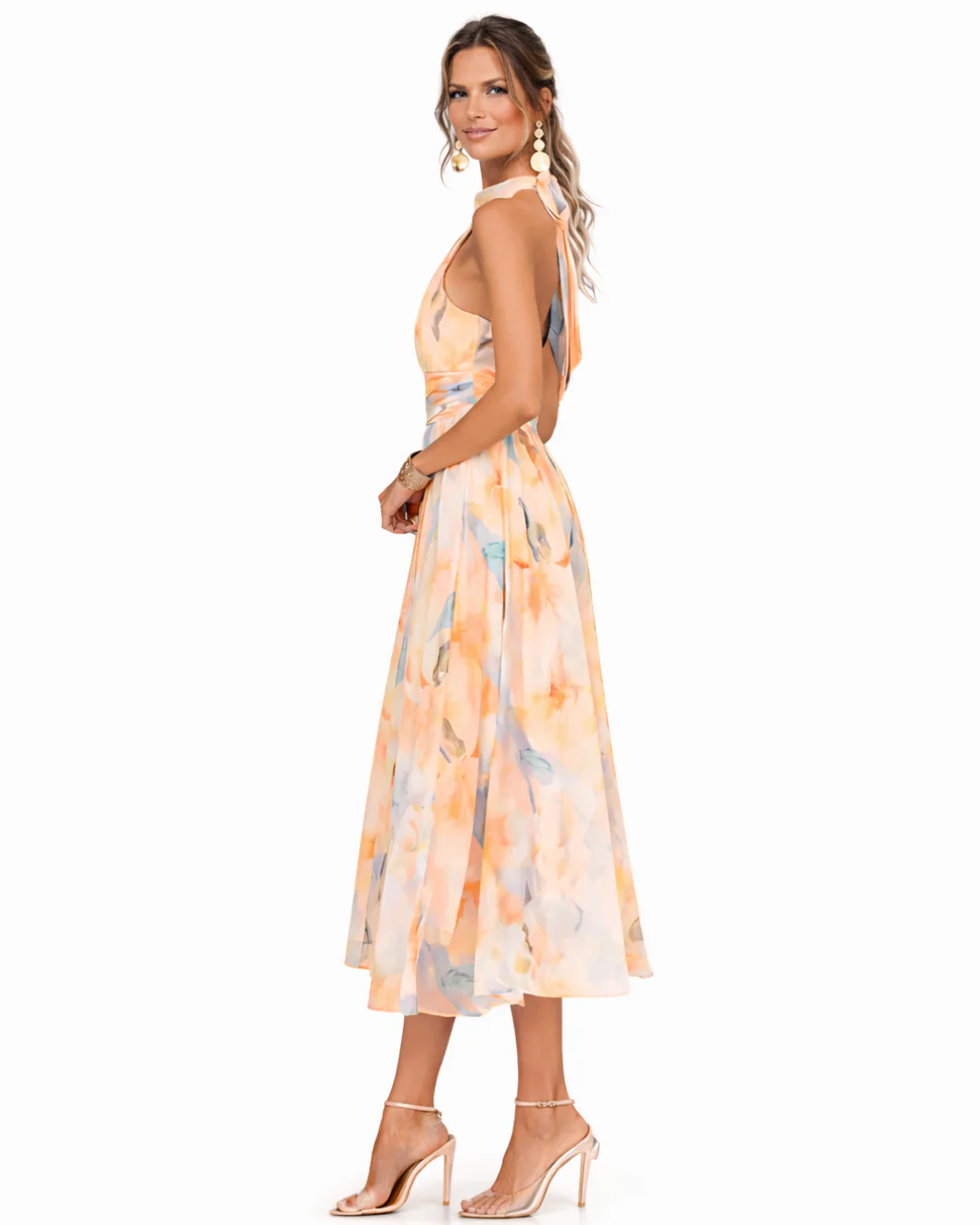 Aurora – Vestido con escote halter y estampado de acuarela