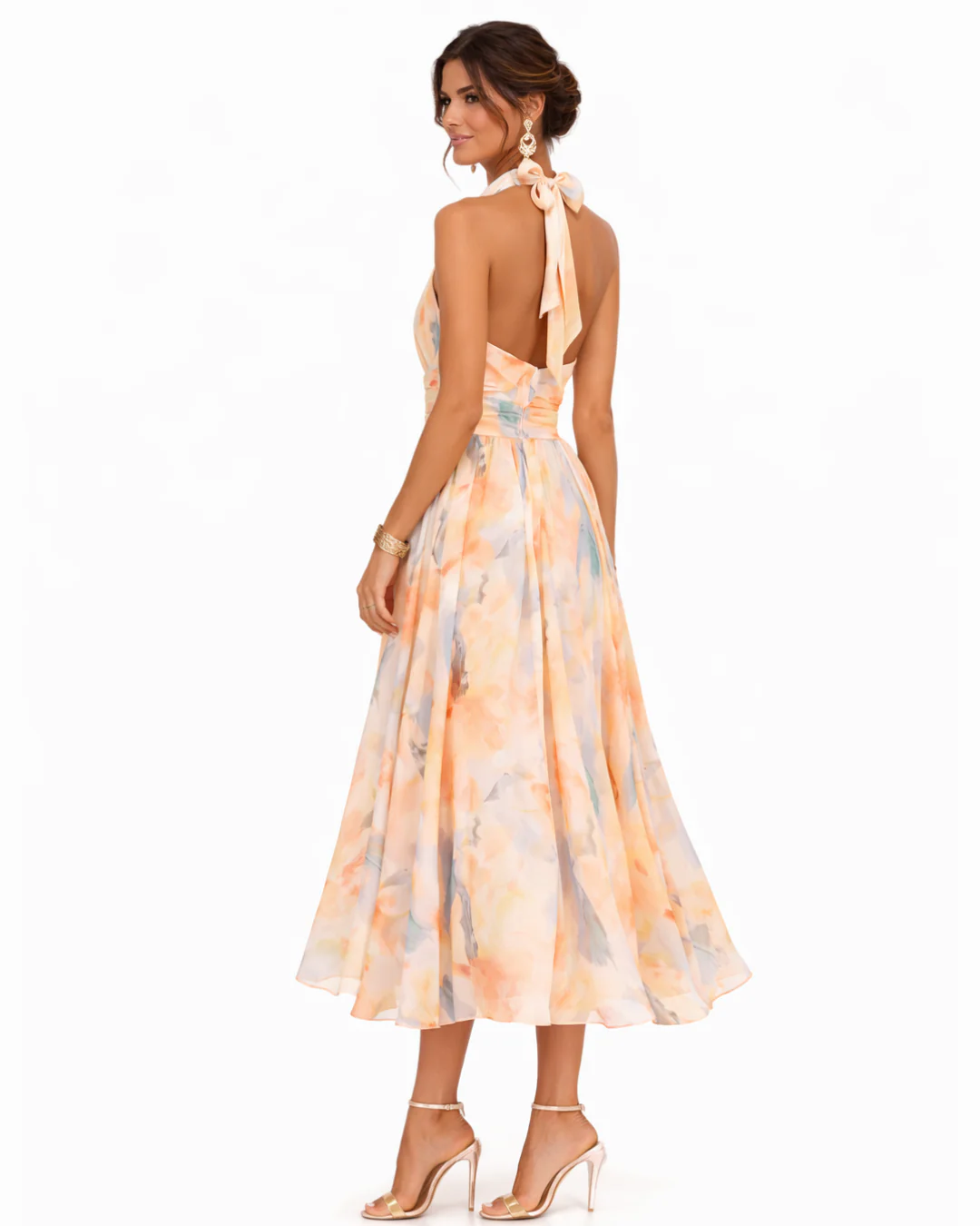 Aurora – Vestido con escote halter y estampado de acuarela