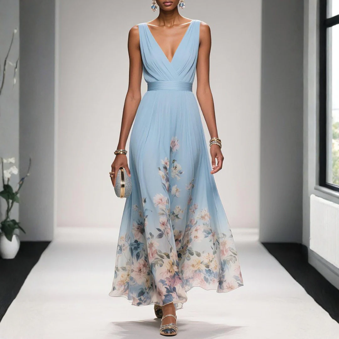 Vestido Largo Invitada de Boda | Con Estampado Floral y Decote en V