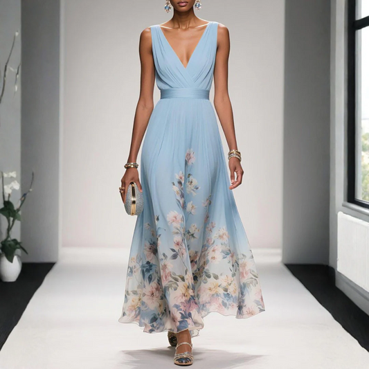 Vestido Largo Invitada de Boda | Con Estampado Floral y Decote en V