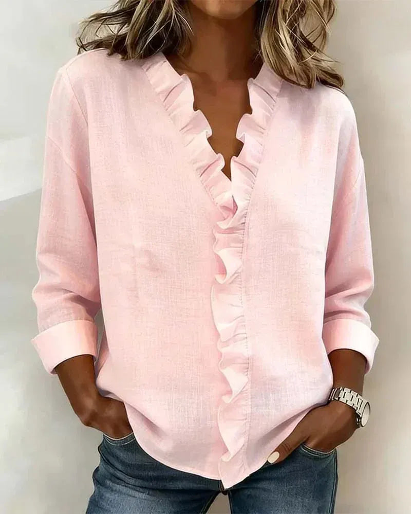 Clara™ | Blusa con cuello en V y volantes delicados
