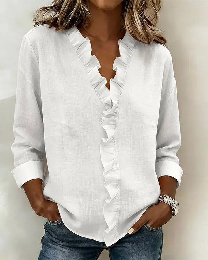 Clara™ | Blusa con cuello en V y volantes delicados