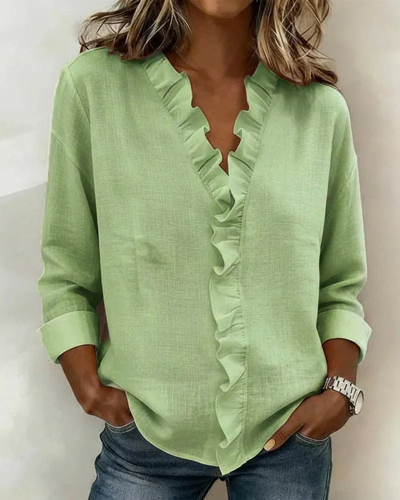Clara™ | Blusa con cuello en V y volantes delicados