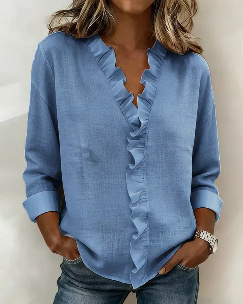 Clara™ | Blusa con cuello en V y volantes delicados